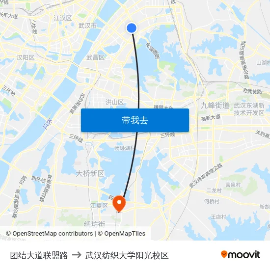 团结大道联盟路 to 武汉纺织大学阳光校区 map