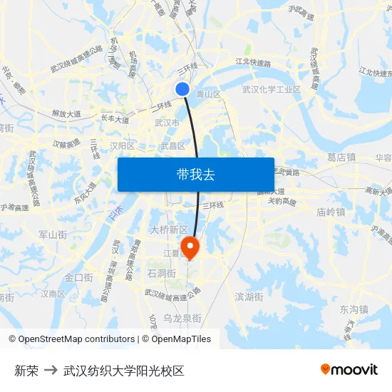 新荣 to 武汉纺织大学阳光校区 map