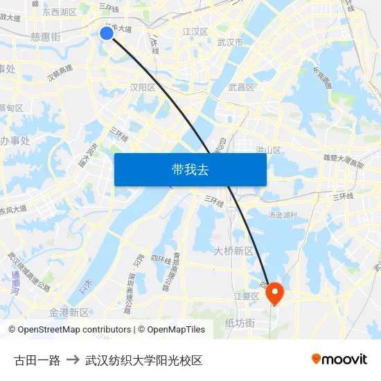 古田一路 to 武汉纺织大学阳光校区 map