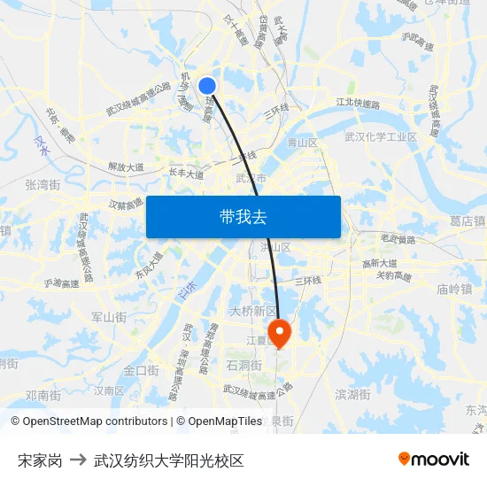 宋家岗 to 武汉纺织大学阳光校区 map