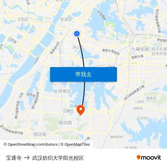 宝通寺 to 武汉纺织大学阳光校区 map