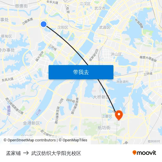 孟家铺 to 武汉纺织大学阳光校区 map