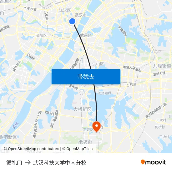 循礼门 to 武汉科技大学中南分校 map