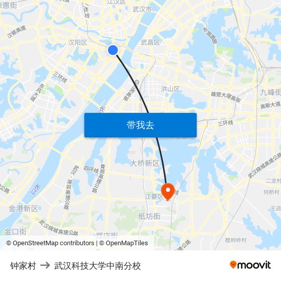 钟家村 to 武汉科技大学中南分校 map