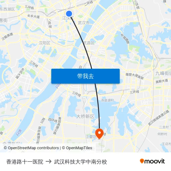 香港路十一医院 to 武汉科技大学中南分校 map