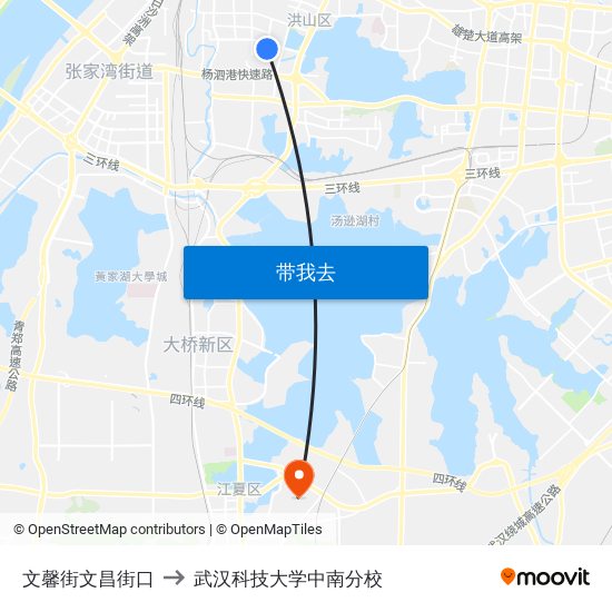 文馨街文昌街口 to 武汉科技大学中南分校 map