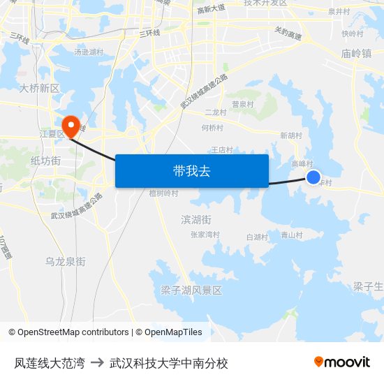 凤莲线大范湾 to 武汉科技大学中南分校 map