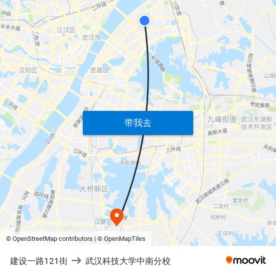 建设一路121街 to 武汉科技大学中南分校 map