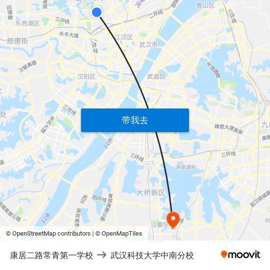 康居二路常青第一学校 to 武汉科技大学中南分校 map