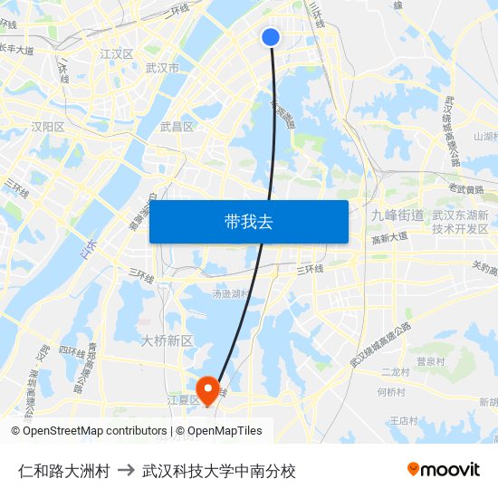 仁和路大洲村 to 武汉科技大学中南分校 map