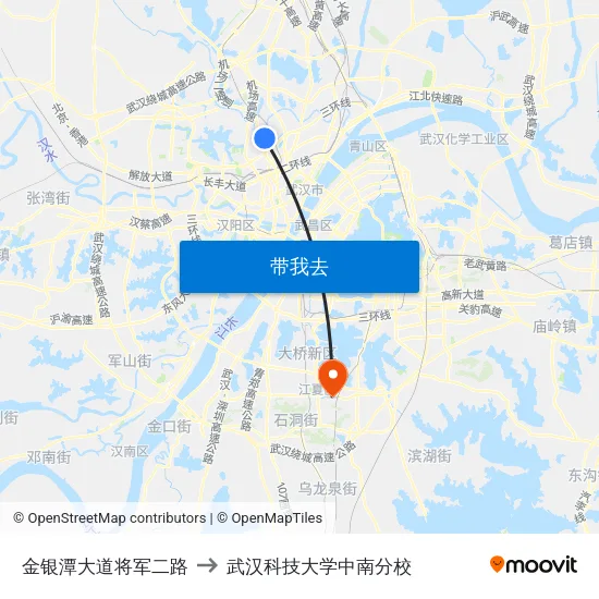 金银潭大道将军二路 to 武汉科技大学中南分校 map