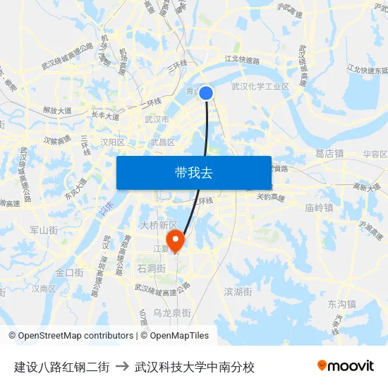 建设八路红钢二街 to 武汉科技大学中南分校 map