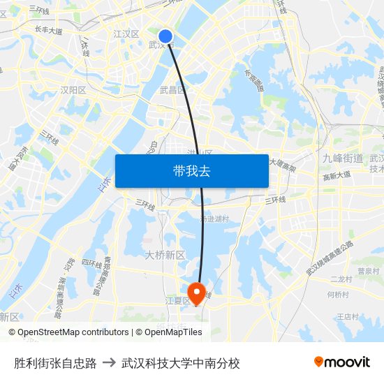 胜利街张自忠路 to 武汉科技大学中南分校 map