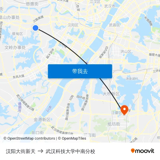 汉阳大街新天 to 武汉科技大学中南分校 map