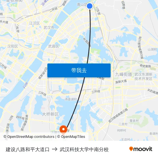 建设八路和平大道口 to 武汉科技大学中南分校 map