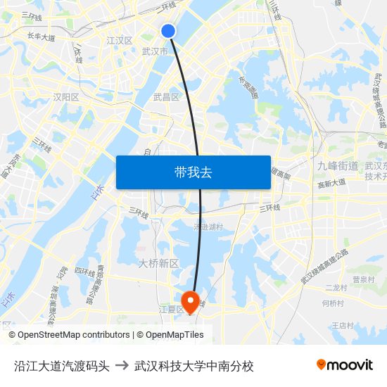 沿江大道汽渡码头 to 武汉科技大学中南分校 map