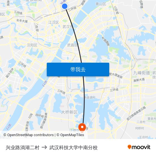 兴业路淌湖二村 to 武汉科技大学中南分校 map
