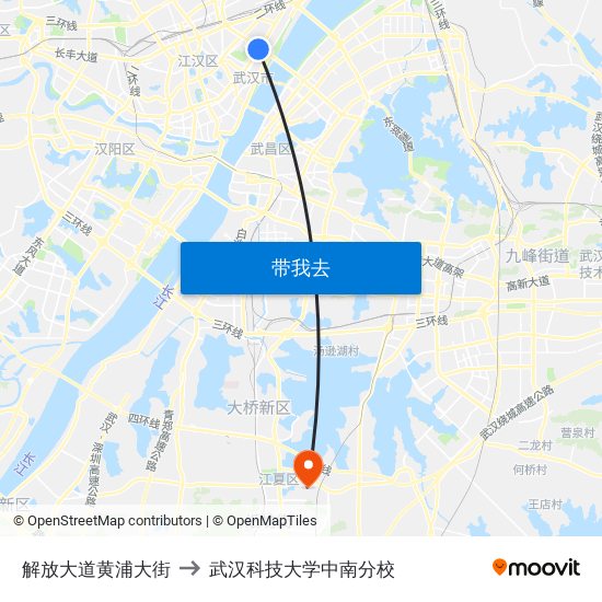 解放大道黄浦大街 to 武汉科技大学中南分校 map