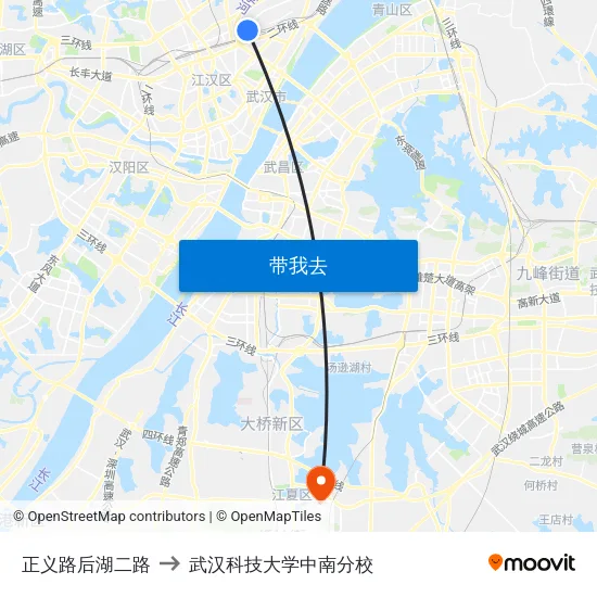 正义路后湖二路 to 武汉科技大学中南分校 map