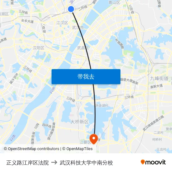 正义路江岸区法院 to 武汉科技大学中南分校 map