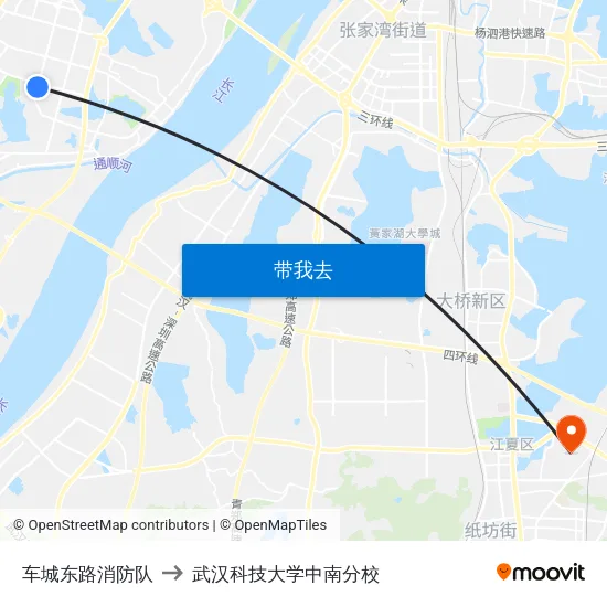 车城东路消防队 to 武汉科技大学中南分校 map