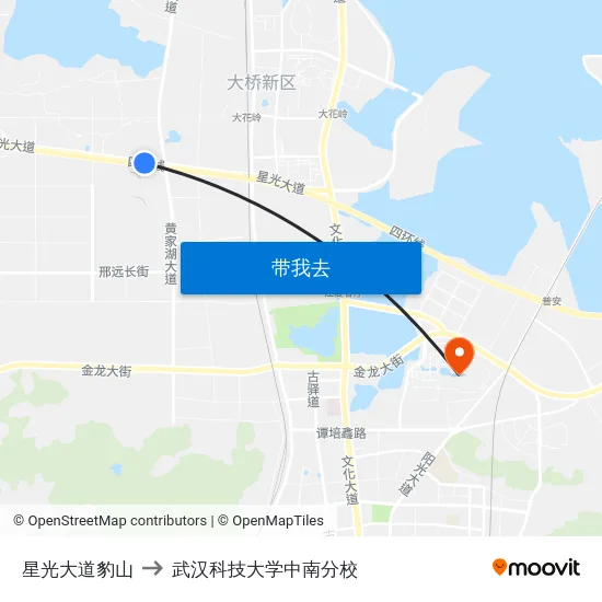 星光大道豹山 to 武汉科技大学中南分校 map