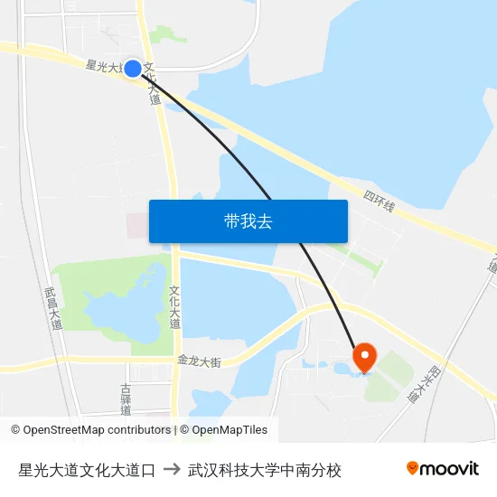 星光大道文化大道口 to 武汉科技大学中南分校 map