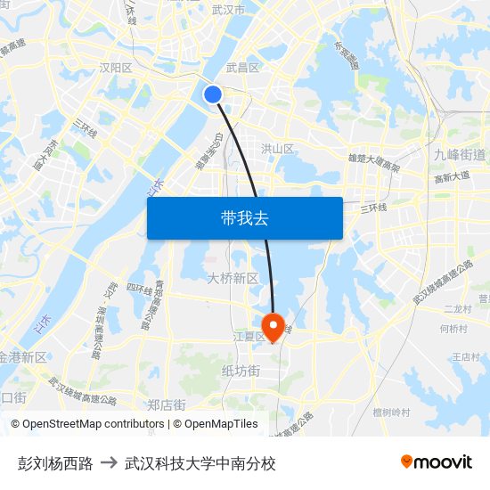 彭刘杨西路 to 武汉科技大学中南分校 map