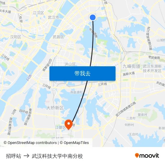 招呼站 to 武汉科技大学中南分校 map