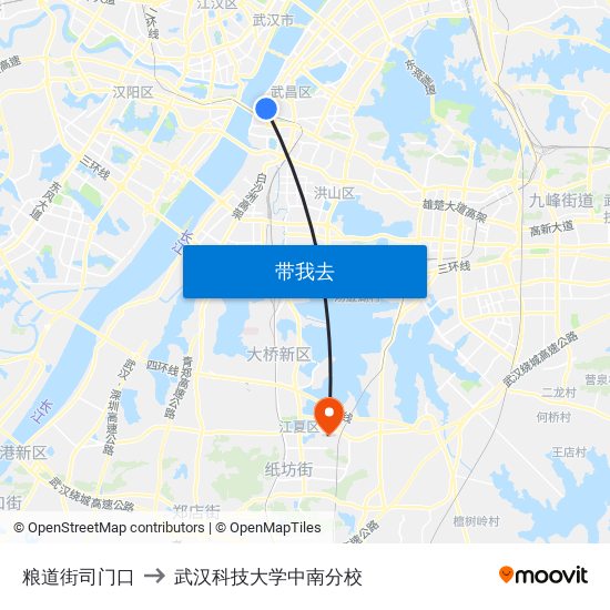 粮道街司门口 to 武汉科技大学中南分校 map