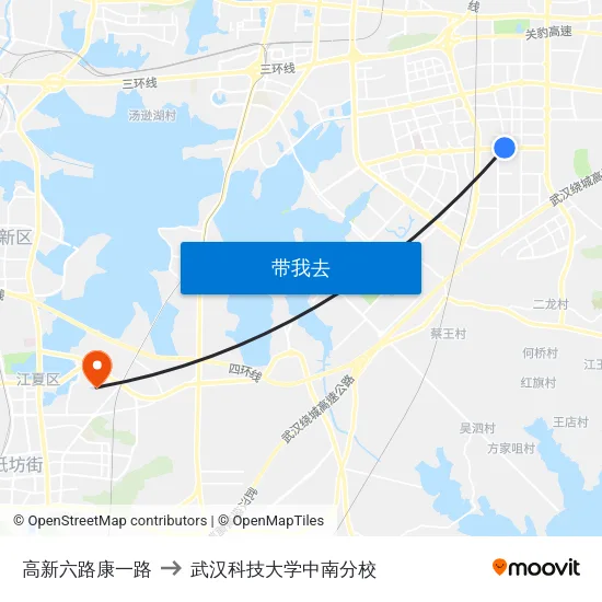 高新六路康一路 to 武汉科技大学中南分校 map