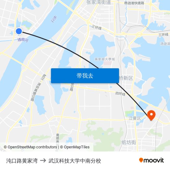 沌口路黄家湾 to 武汉科技大学中南分校 map