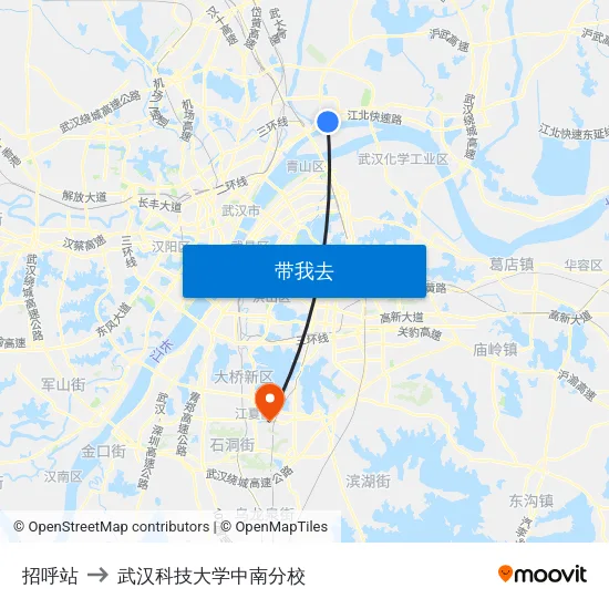招呼站 to 武汉科技大学中南分校 map