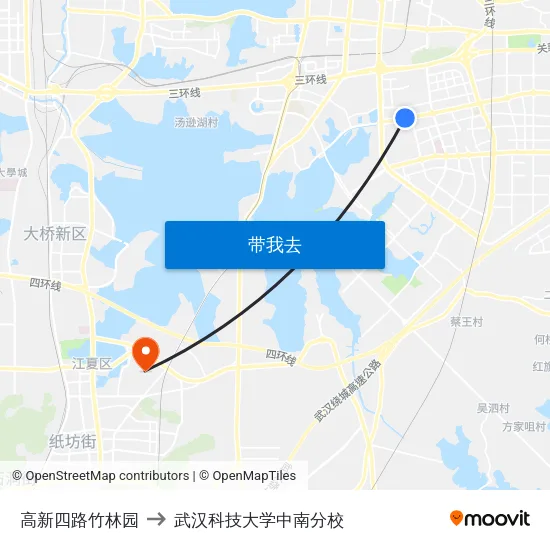 高新四路竹林园 to 武汉科技大学中南分校 map