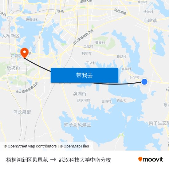 梧桐湖新区凤凰苑 to 武汉科技大学中南分校 map