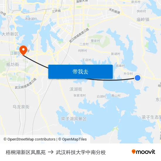 梧桐湖新区凤凰苑 to 武汉科技大学中南分校 map