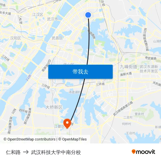 仁和路 to 武汉科技大学中南分校 map