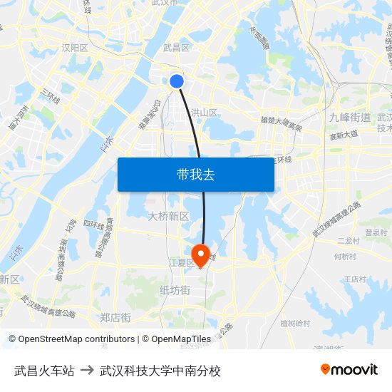 武昌火车站 to 武汉科技大学中南分校 map