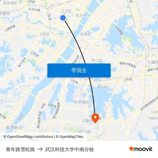 青年路雪松路 to 武汉科技大学中南分校 map