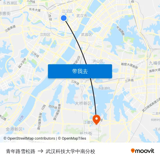 青年路雪松路 to 武汉科技大学中南分校 map