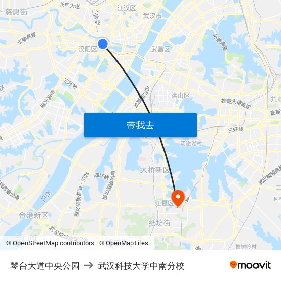 琴台大道中央公园 to 武汉科技大学中南分校 map