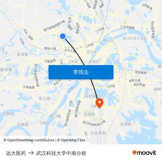 远大医药 to 武汉科技大学中南分校 map