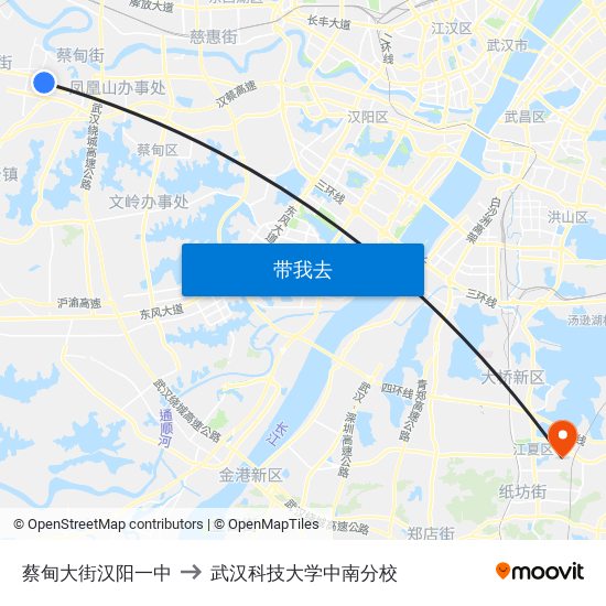 蔡甸大街汉阳一中 to 武汉科技大学中南分校 map