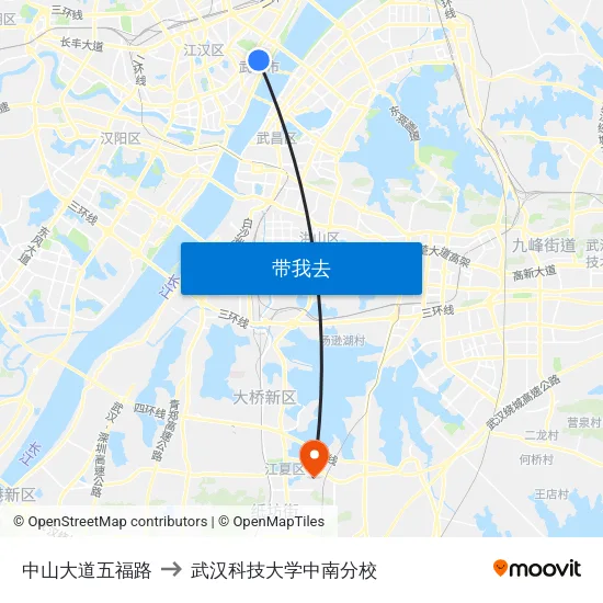 中山大道五福路 to 武汉科技大学中南分校 map