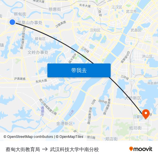 蔡甸大街教育局 to 武汉科技大学中南分校 map