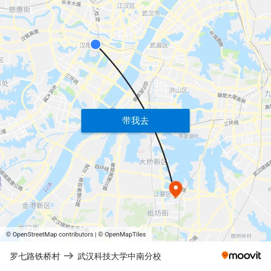 罗七路铁桥村 to 武汉科技大学中南分校 map