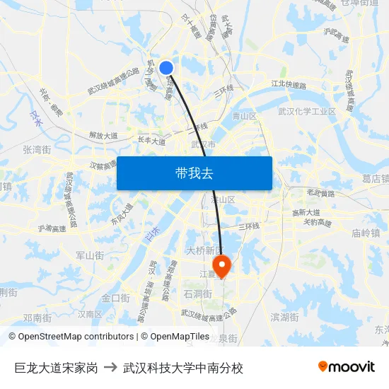 巨龙大道宋家岗 to 武汉科技大学中南分校 map