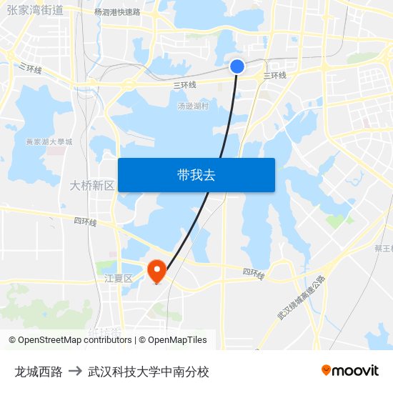 龙城西路 to 武汉科技大学中南分校 map