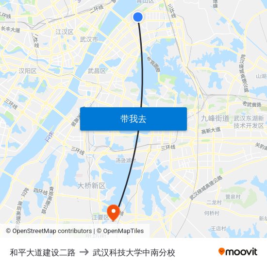 和平大道建设二路 to 武汉科技大学中南分校 map