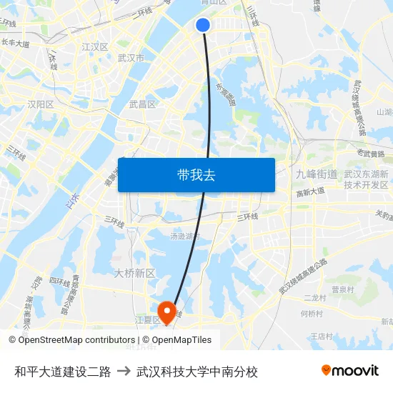 和平大道建设二路 to 武汉科技大学中南分校 map